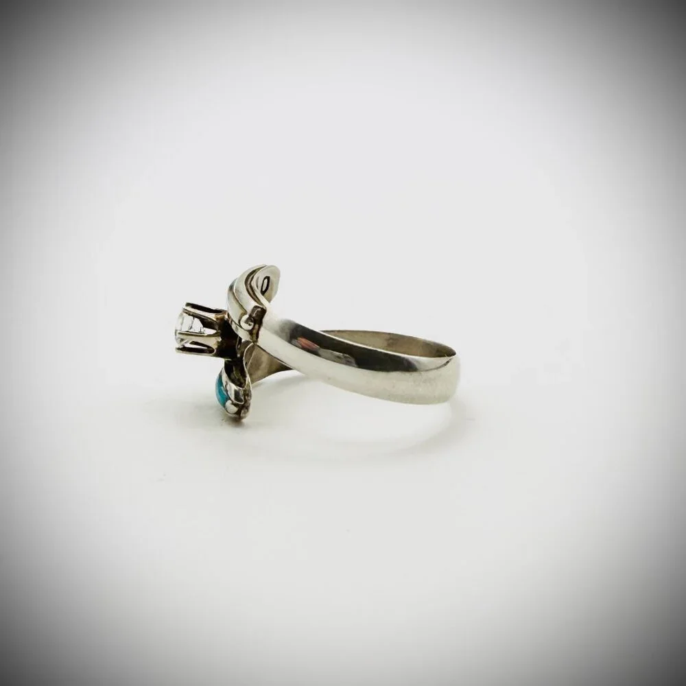 Vintage Sterling Multi-Stone Inlay Bypass Ring, Size 9 – Signed “DD”